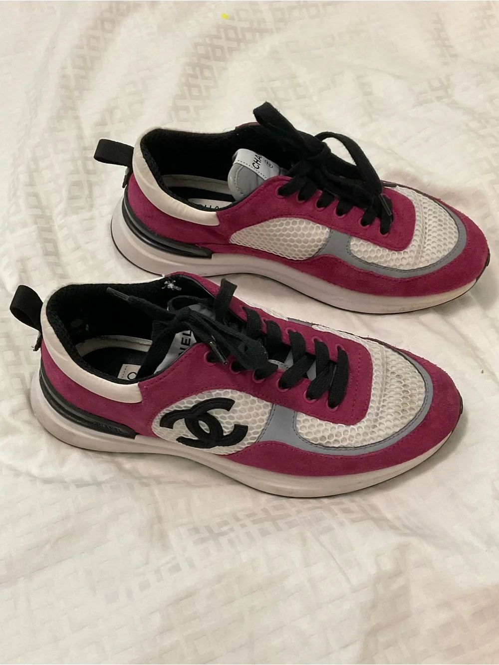 CHANEL Women's fuchsia and White Mesh Runner Sneakers 38